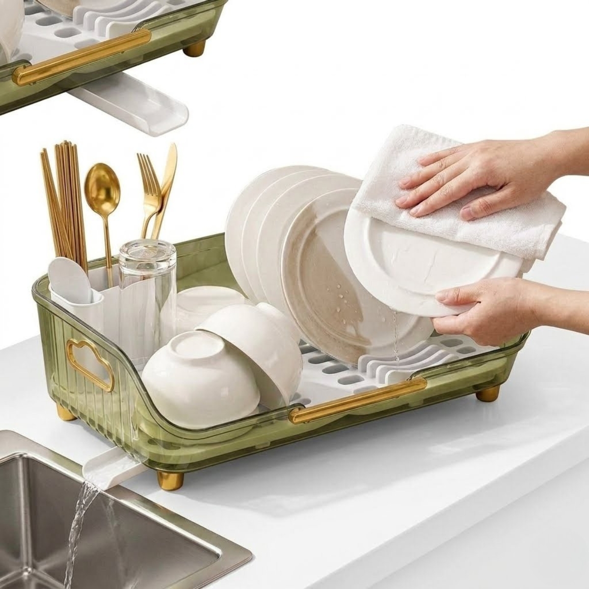 ESCURRIDOR DE PLATOS CON DRENAJE GIRATORIO ABIGAIL VERDE - 1