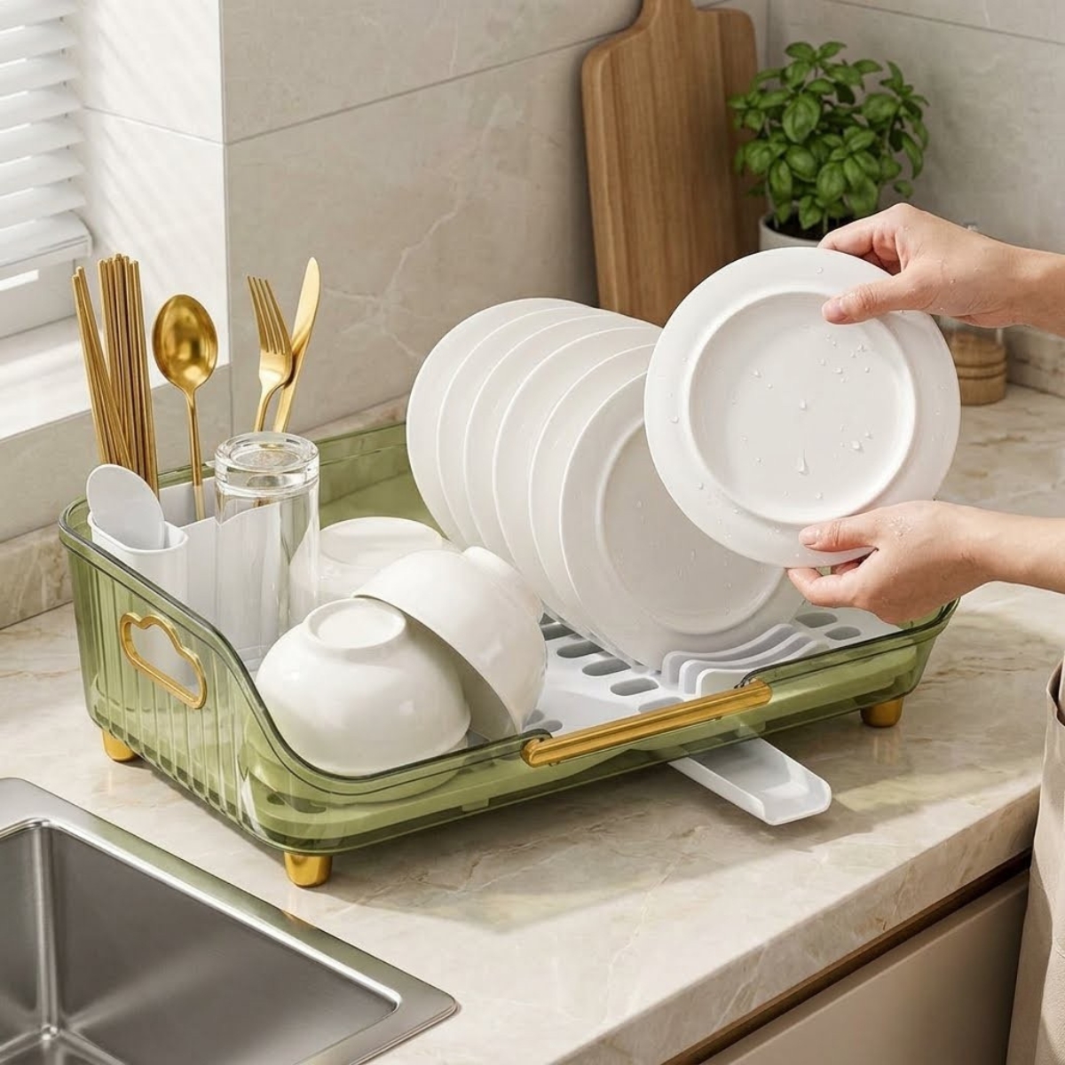 ESCURRIDOR DE PLATOS CON DRENAJE GIRATORIO ABIGAIL VERDE - 2