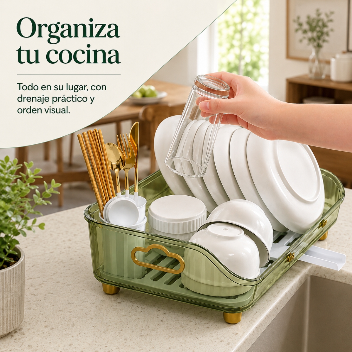 ESCURRIDOR DE PLATOS CON DRENAJE GIRATORIO ABIGAIL VERDE - 3