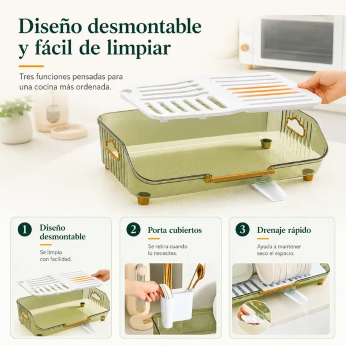 ESCURRIDOR DE PLATOS CON DRENAJE GIRATORIO ABIGAIL VERDE - 5