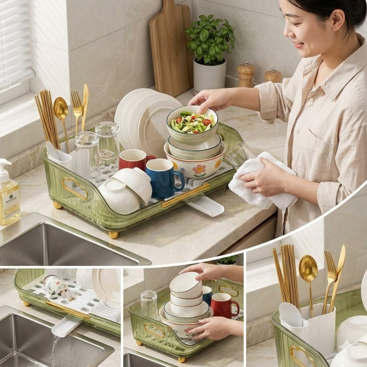 ESCURRIDOR DE PLATOS CON DRENAJE GIRATORIO ABIGAIL VERDE - 6