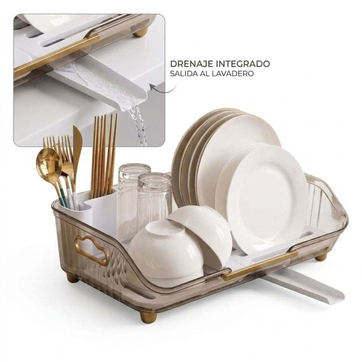 ESCURRIDOR DE PLATOS CON DRENAJE GIRATORIO ABIGAIL CAFÉ - 1