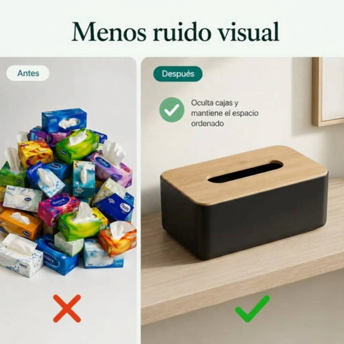 CAJA DISPENSADORA DE PAÑUELOS CON TAPA DISEÑO BAMBÚ COLOR NEGRO - 5
