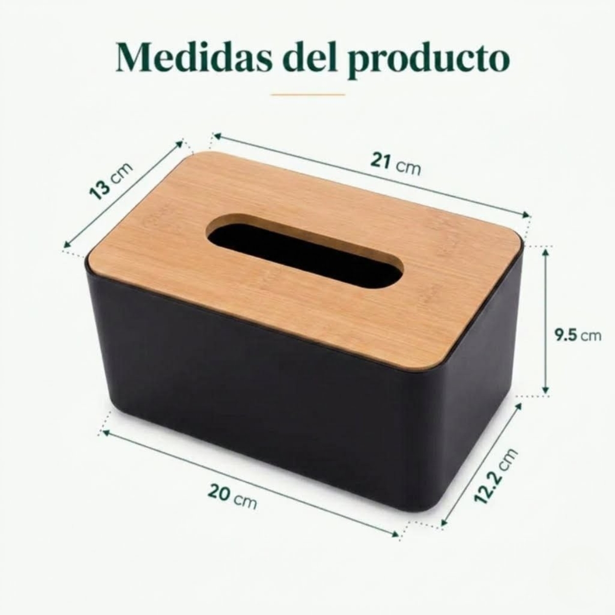 CAJA DISPENSADORA DE PAÑUELOS CON TAPA DISEÑO BAMBÚ COLOR NEGRO - 7