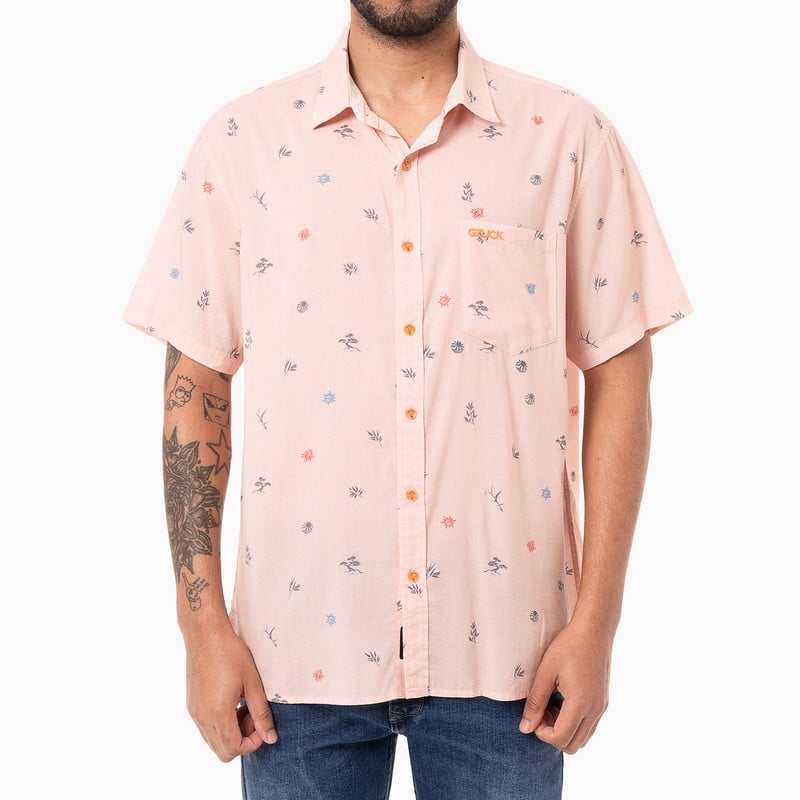 CAMISA MODA PRINT LEAVS POPELINA HOMBRE - 1