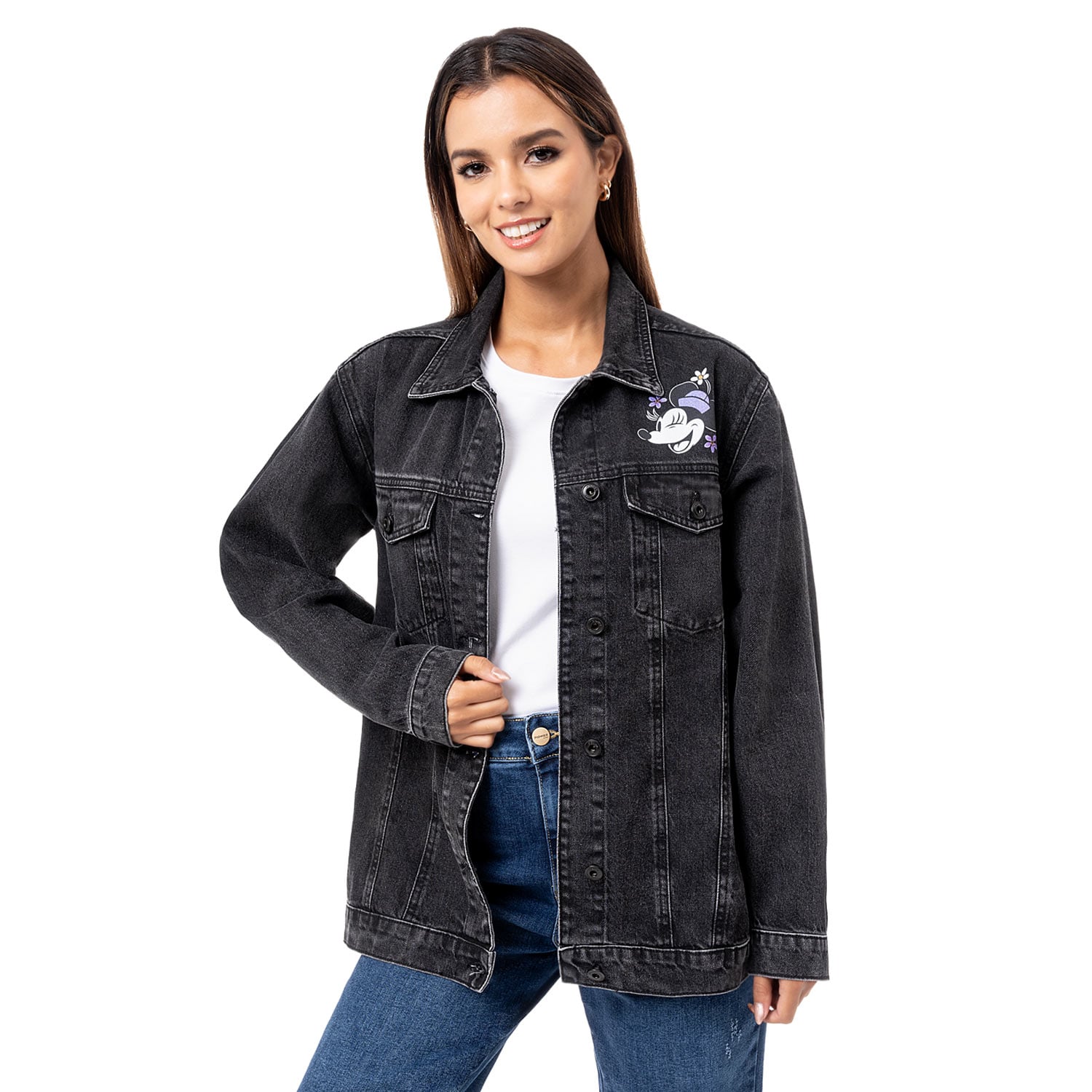 CAMISACO DENIM MUJER PIONIER NEGRO MALAK-DISNEY - 1