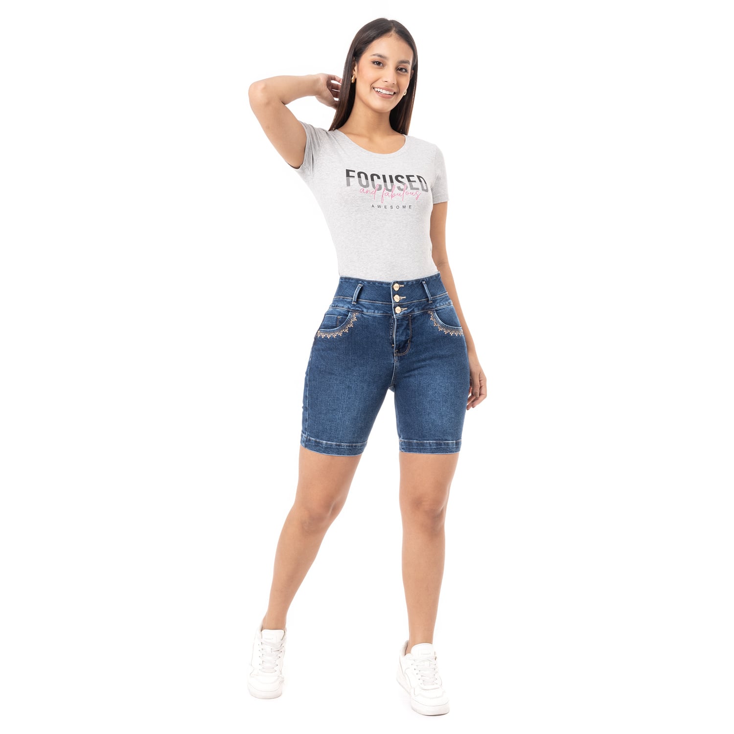 SNICKER CORTO DENIM STRETCH MUJER JAYLA - 1