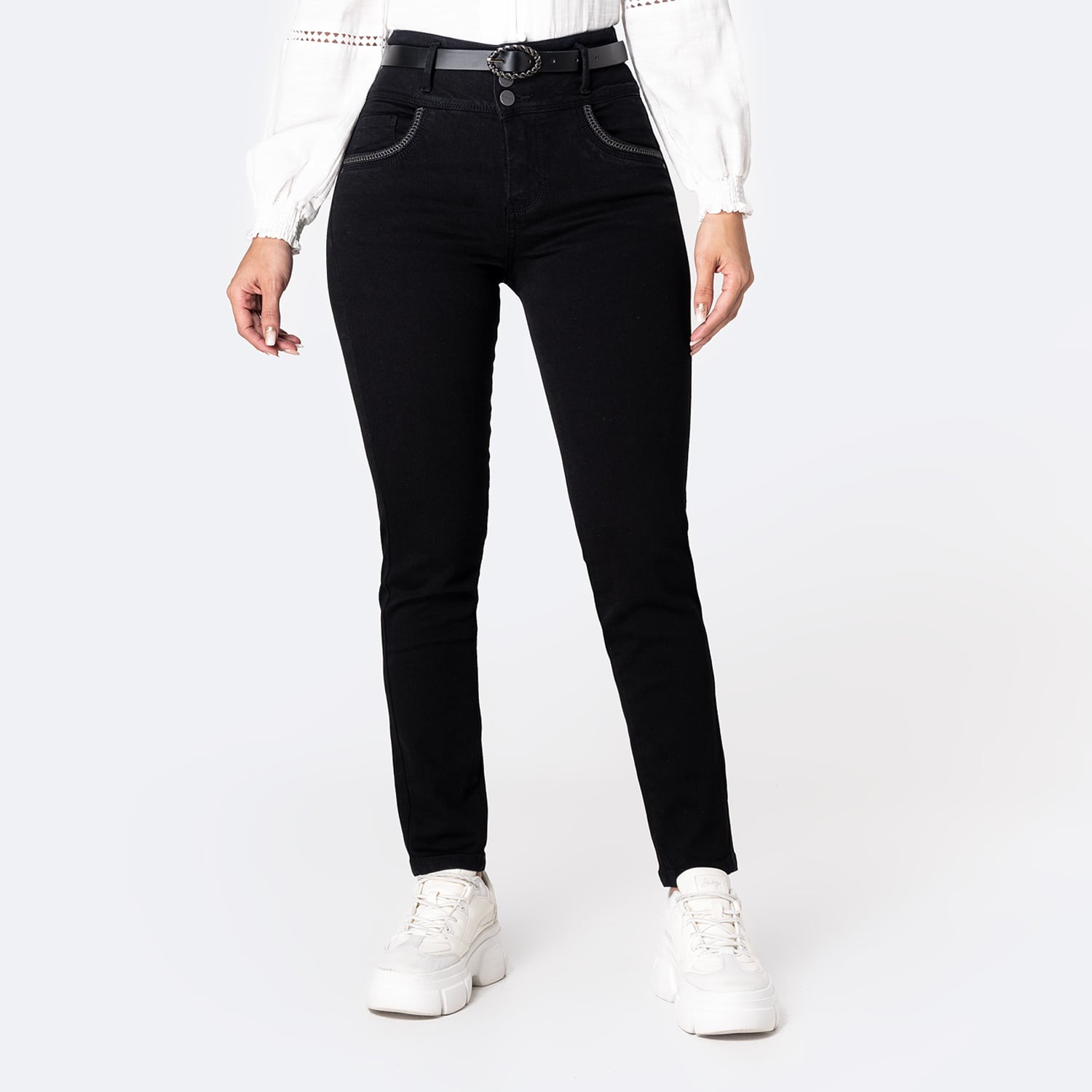 JEANS SEMI PITILLO DENIM STRETCH MUJER PIONIER ARYHA - 1