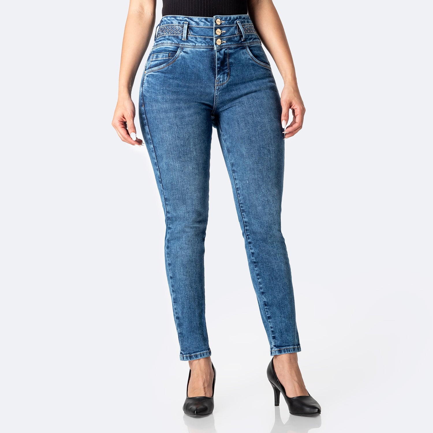 PANTALÓN JEAN SEMIPITILLO DENIM STRETCH MUJER PIONIER DEFNNA - 1