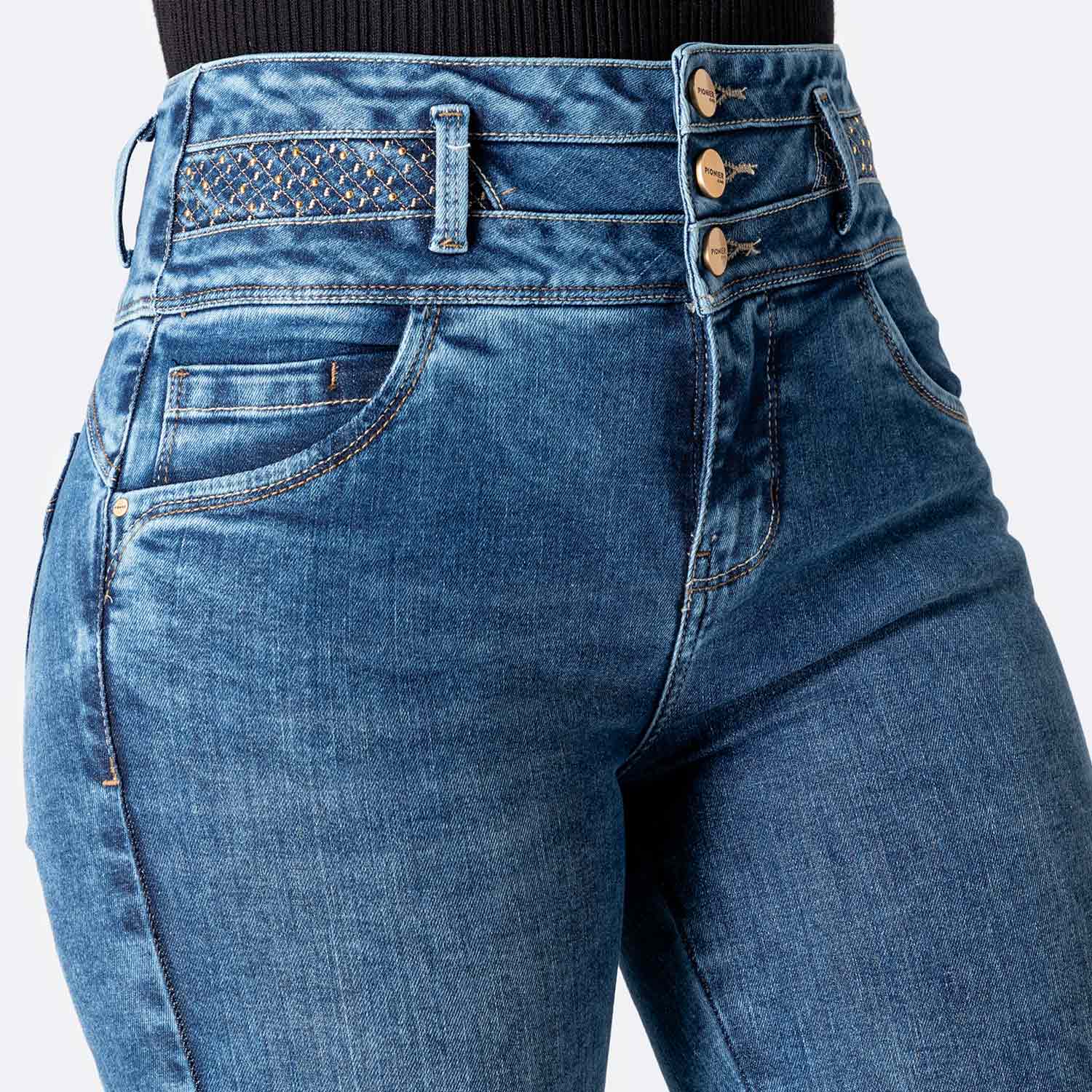 PANTALÓN JEAN SEMIPITILLO DENIM STRETCH MUJER PIONIER DEFNNA - 3