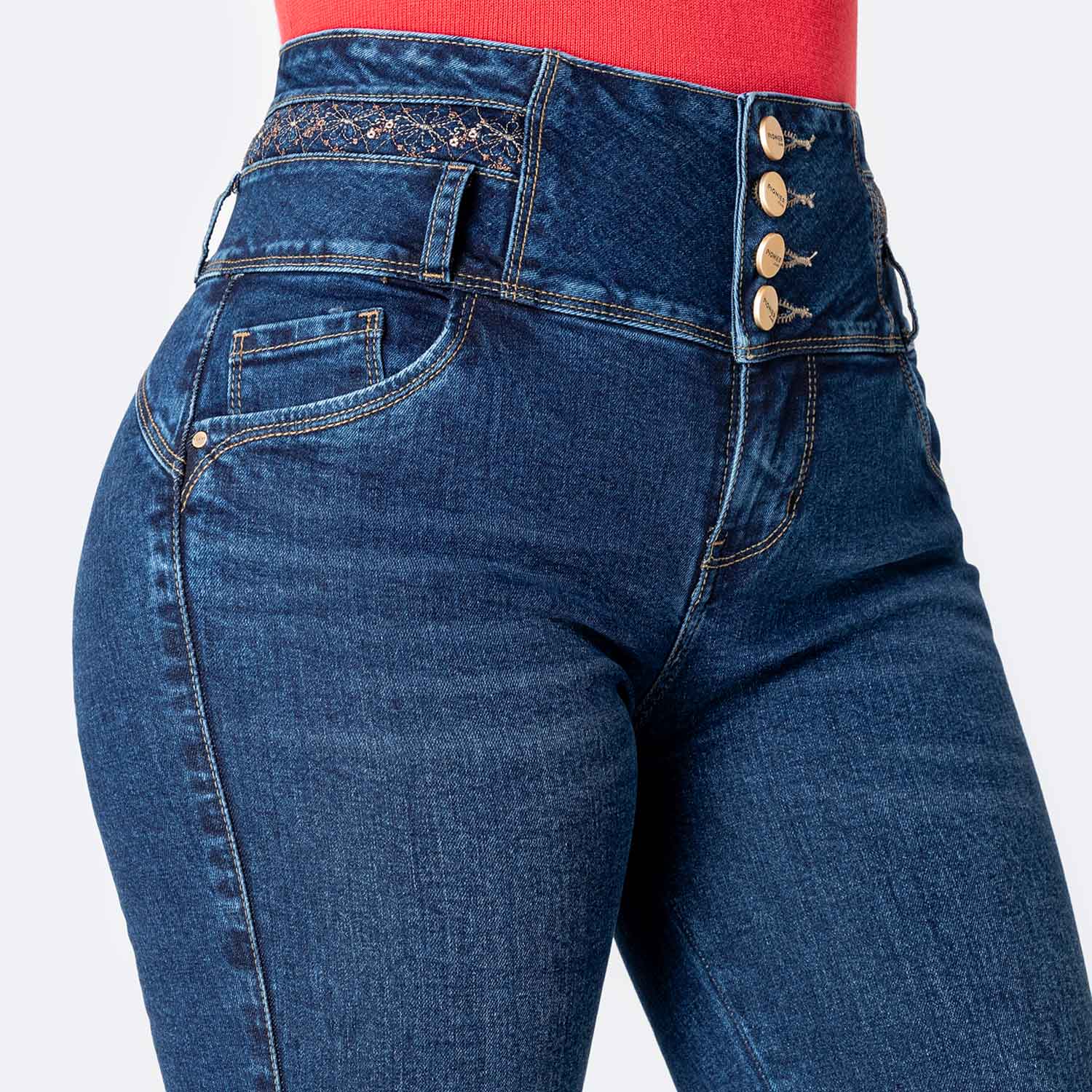 PANTALÓN JEAN SEMIPITILLO DENIM STRETCH MUJER PIONIER GENNESIS - 3