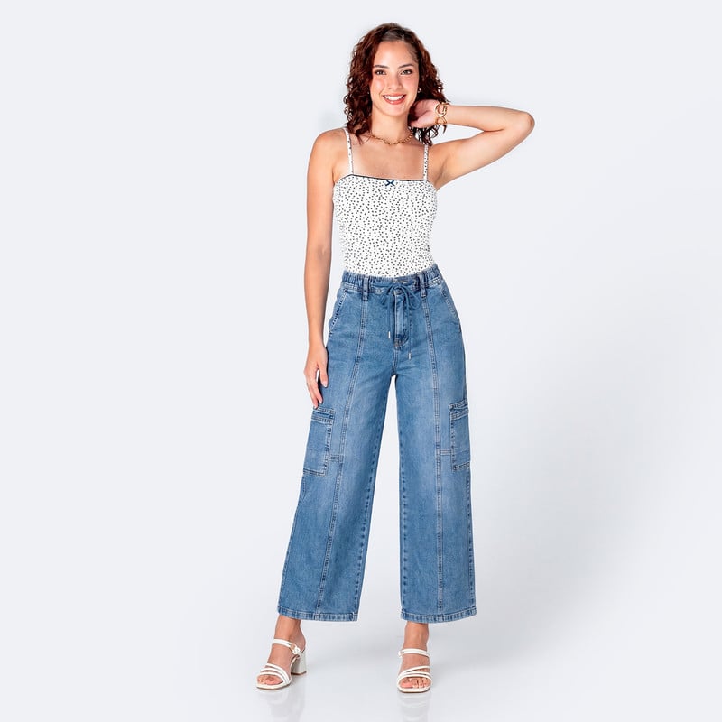 PANTALON CARGO ADALINA DENIM STRETCH MUJER - 2