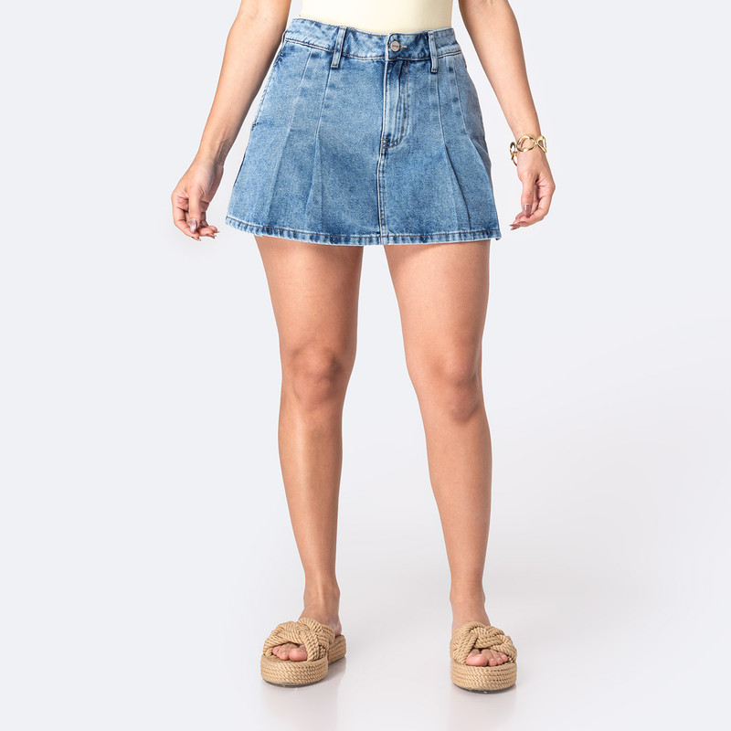 FALDAS MINI SHOR GREISIH DENIM MUJER - 1