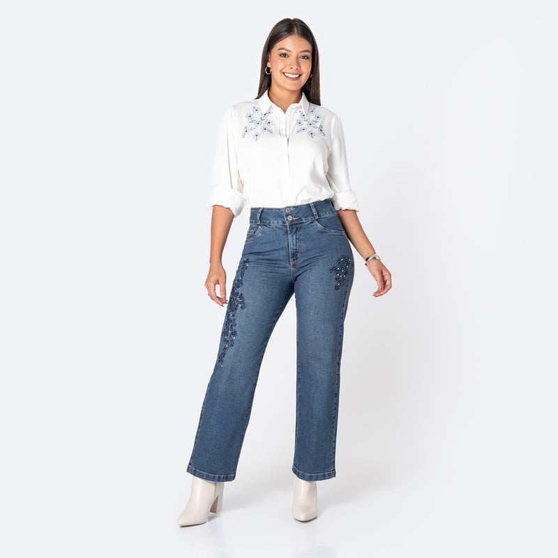 PANTALON DENIM STRETCH MUJER LINHAA - 2