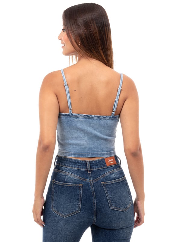 POLO MUJER SQUEEZE CELESTE PAULAK TIRAS DENIM STRETCH - 3