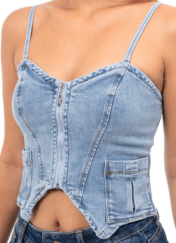 POLO MUJER SQUEEZE CELESTE PAULAK TIRAS DENIM STRETCH - 4