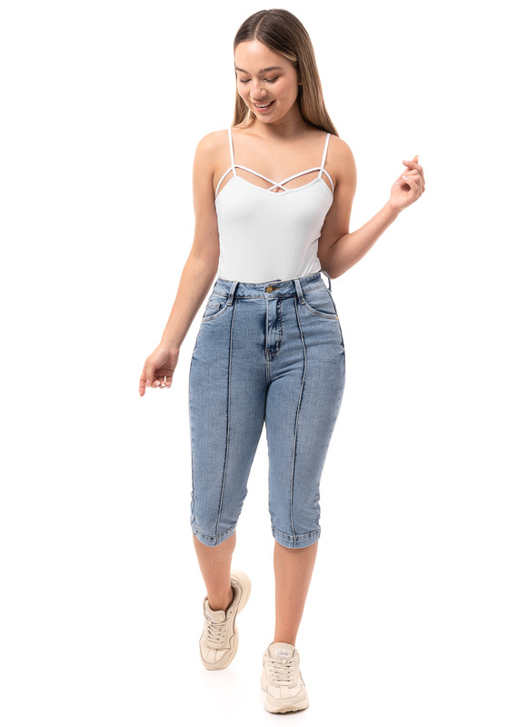 SNICKER CROPPED MUJER SQUEEZE AZUL CINDIE DENIM STRETCH - 1