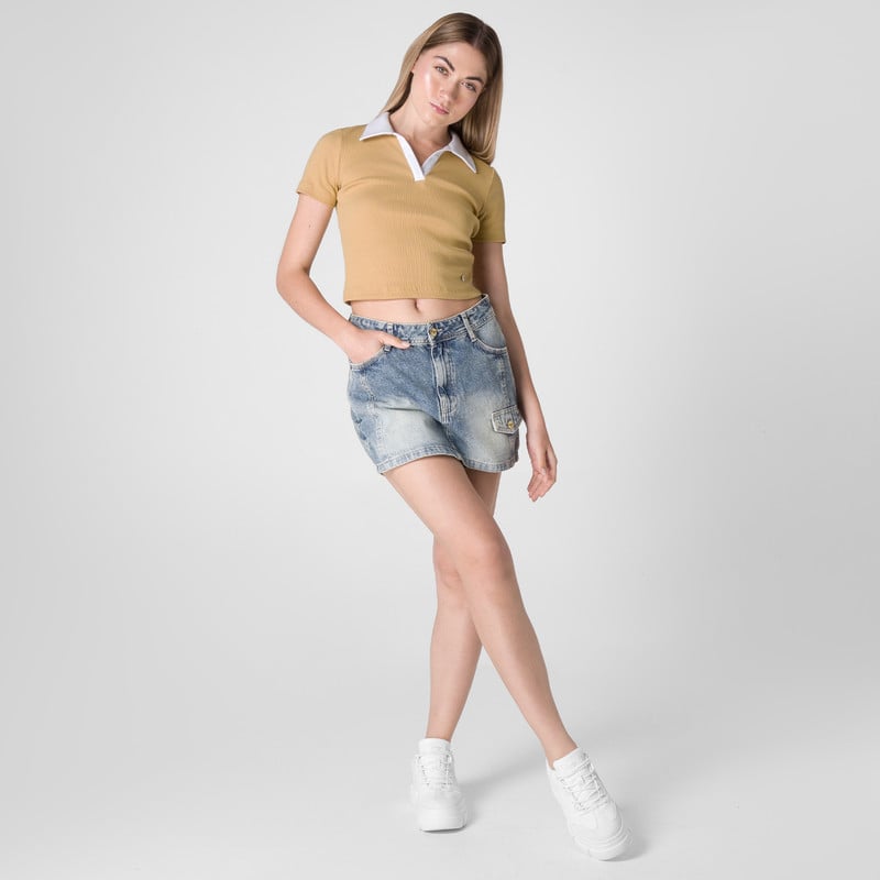 POLO CROPP CAELINE RIB LYCRADO MUJER - 2