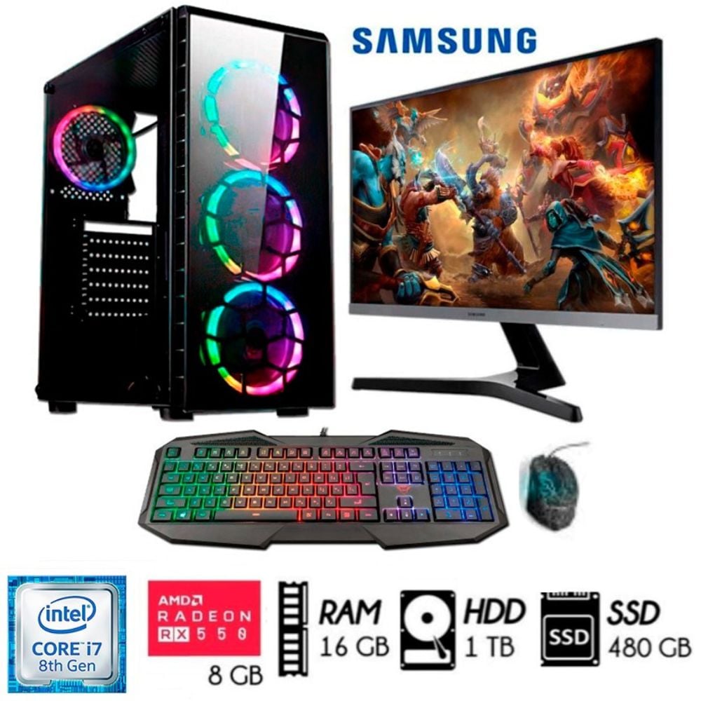 COMPUTADORA INTEL CORE I7 RAM 32GB PC GAMER CORE I7-8TH 3.2GHZ DISCO SSD 2TB VIDEO RX 580 8GB MONITOR 27 FHD - 1