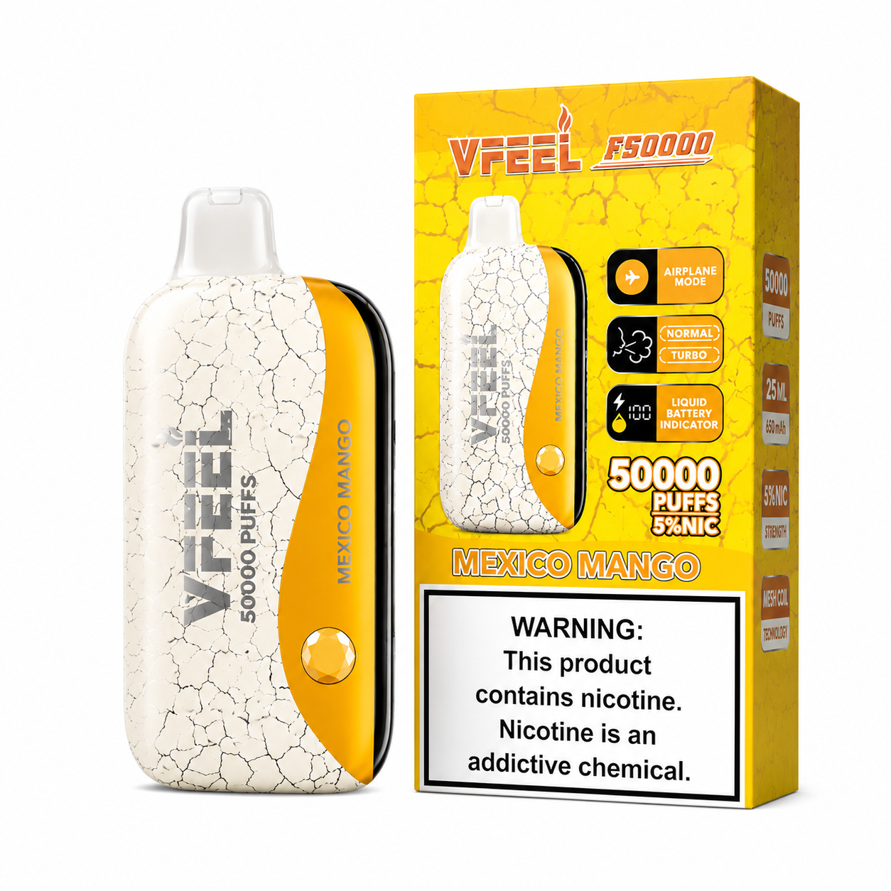 VAPE VFEEL 50000 PUFFS MEXICO MANGO RECARGABLE AIRPLANE MODE LED RGB - 1