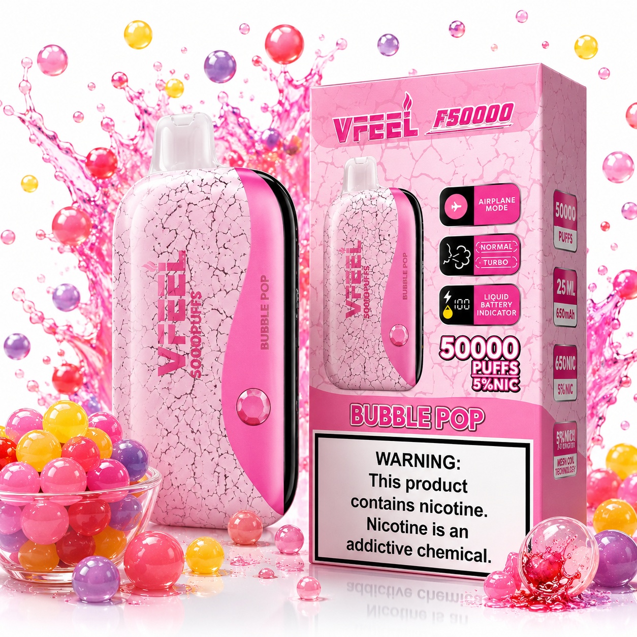 VAPE VFEEL BUBBLE POP 50000 PUFFS AIRPLANE MODE 5% NICOTINA - 1