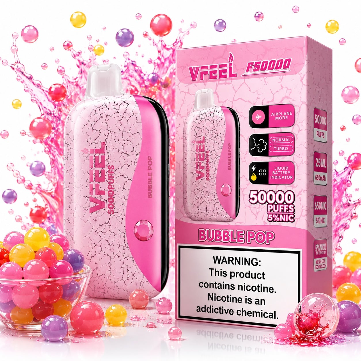 VAPE VFEEL BUBBLE POP 50000 PUFFS AIRPLANE MODE 5% NICOTINA - 2