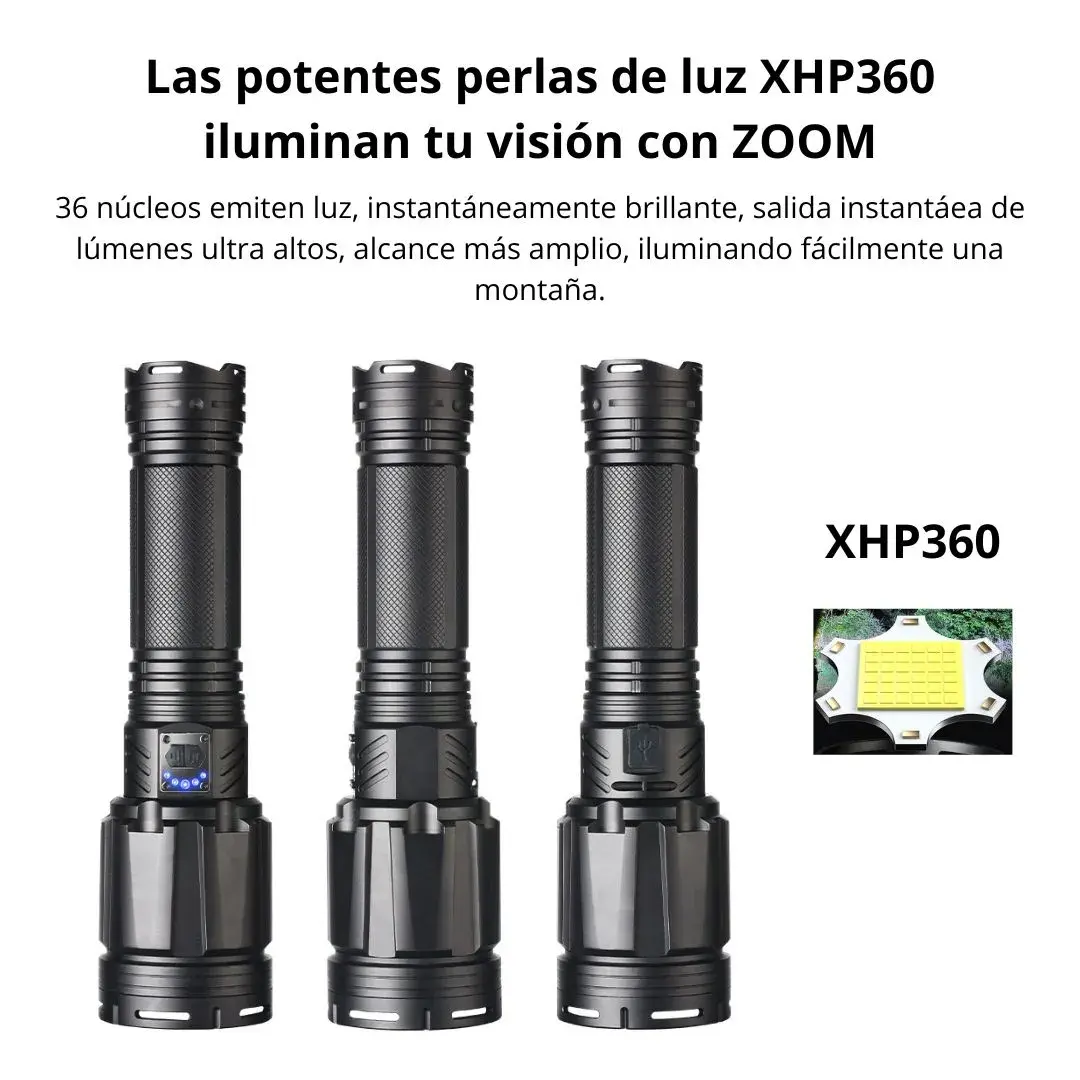 LINTERNA LED RECARGABLE ALTA POTENCIA ZOOM 7 MODOS DE LUZ Y POWER BANK - 2