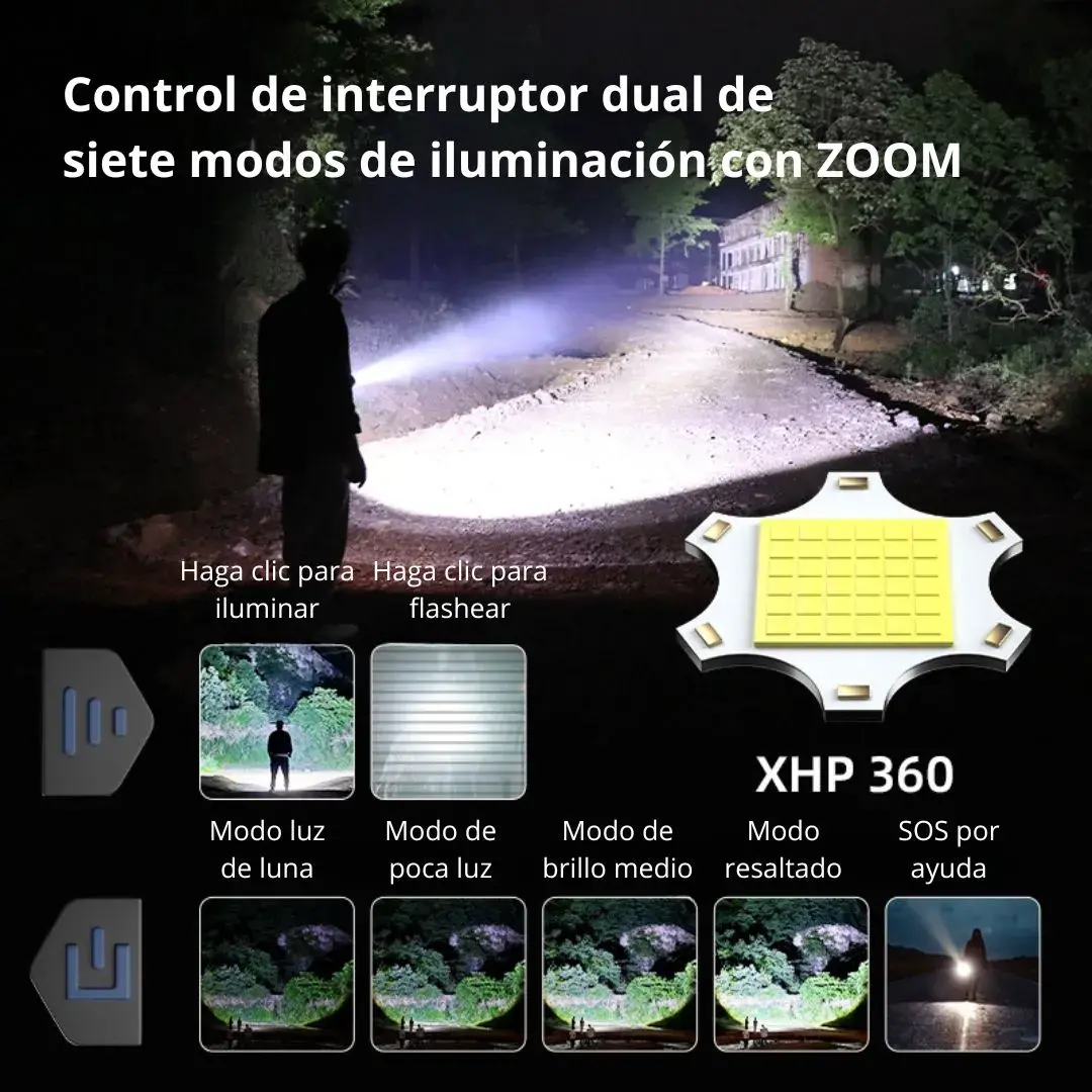 LINTERNA LED RECARGABLE ALTA POTENCIA ZOOM 7 MODOS DE LUZ Y POWER BANK - 3