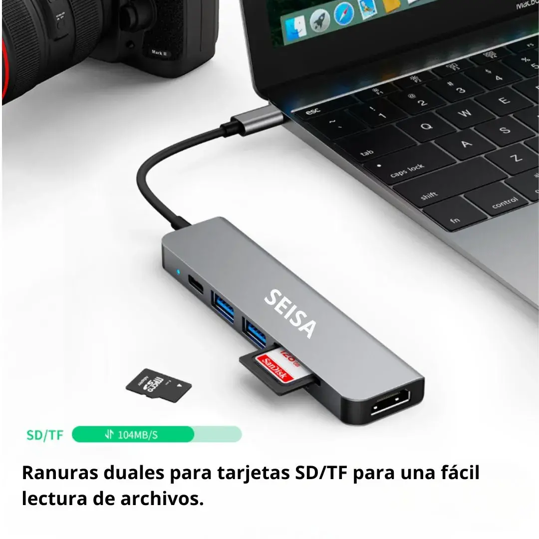 ADAPTADOR HUB SEISA 6 EN 1 TIPO C A TIPO C, USB, SD, TF Y HDMI 4K - 7