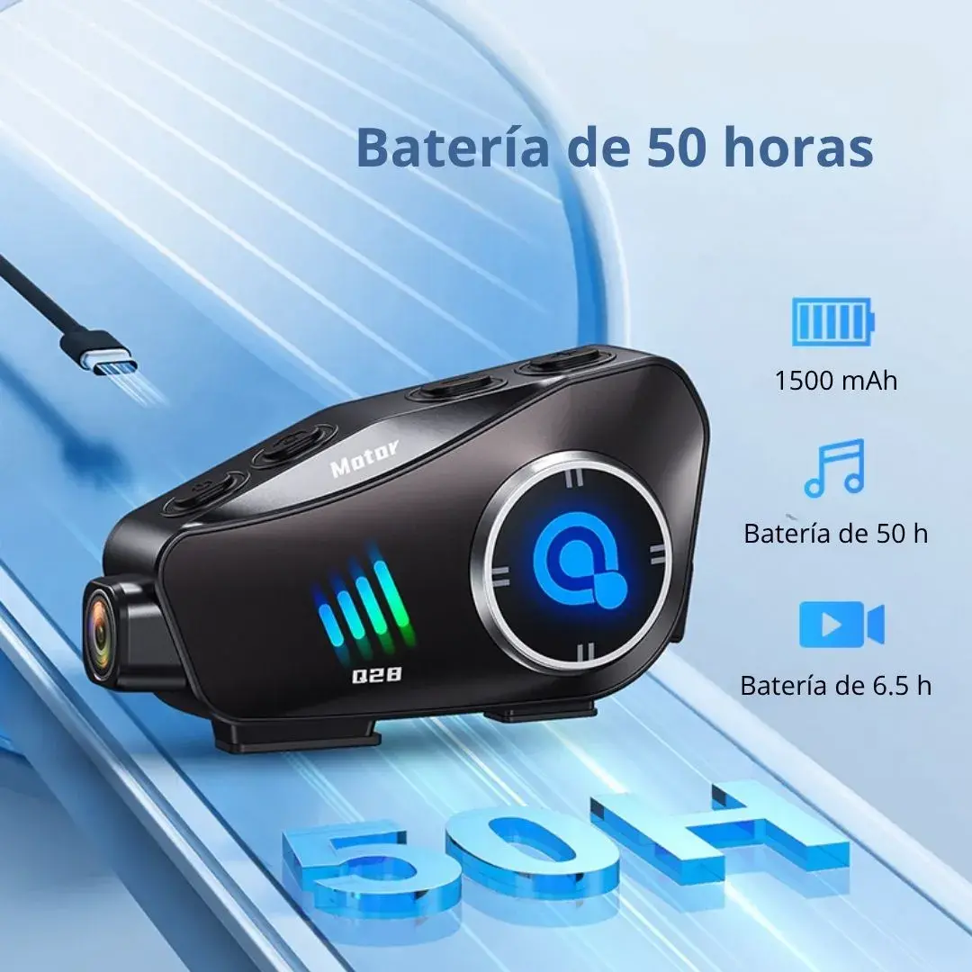 AUDÍFONOS BLUETOOTH PARA CASCO CON CÁMARA HD 1080P IPX6 32GB WIFI MOTO - 2