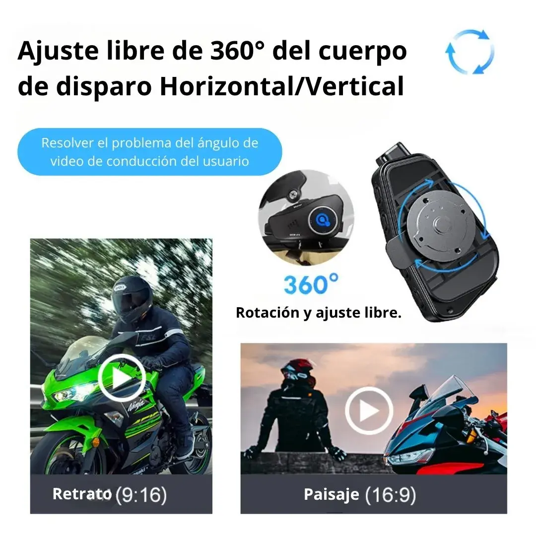 AUDÍFONOS BLUETOOTH PARA CASCO CON CÁMARA HD 1080P IPX6 32GB WIFI MOTO - 4