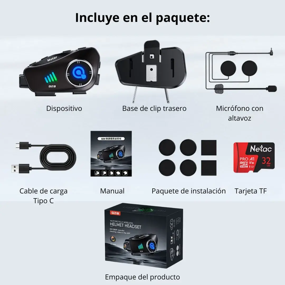 AUDÍFONOS BLUETOOTH PARA CASCO CON CÁMARA HD 1080P IPX6 32GB WIFI MOTO - 8