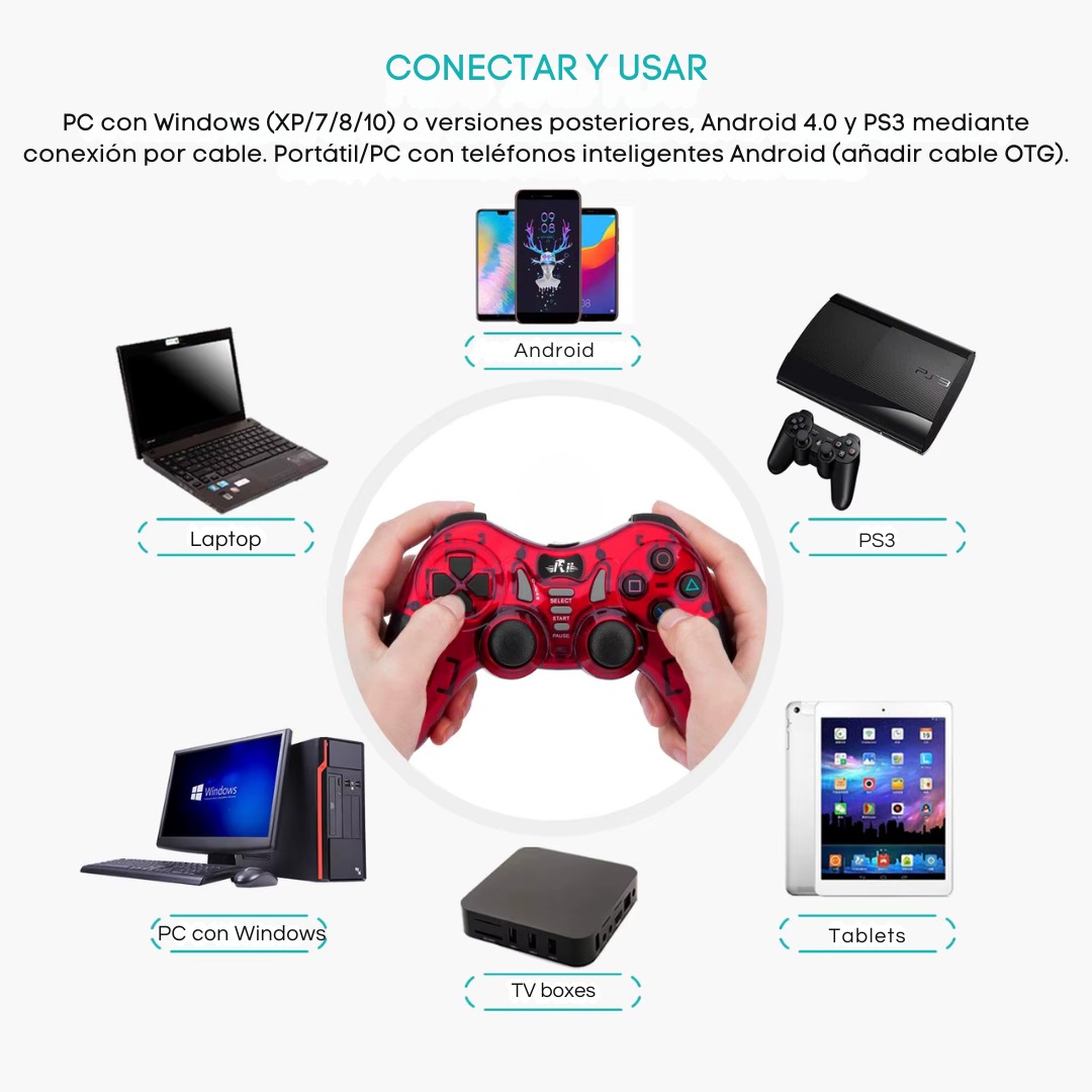 MANDO INALÁMBRICO 2.4G 6 EN 1 CON VIBRACIÓN Y TURBO PARA PC Y CONSOLAS - 2
