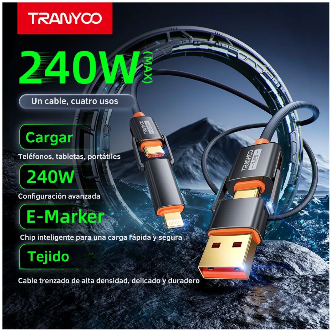 CABLE 4 EN 1 USB-C/USB A USB-C/LIGHTNING 240W CON CHIP E-MARKER - 2