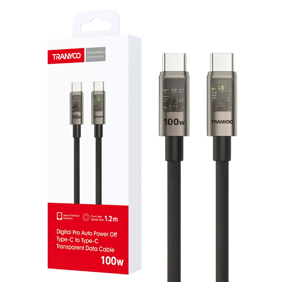 CABLE USB-C A USB-C 100W CON AUTOAPAGADO Y LED TRANSPARENTE 1.2 M - 1
