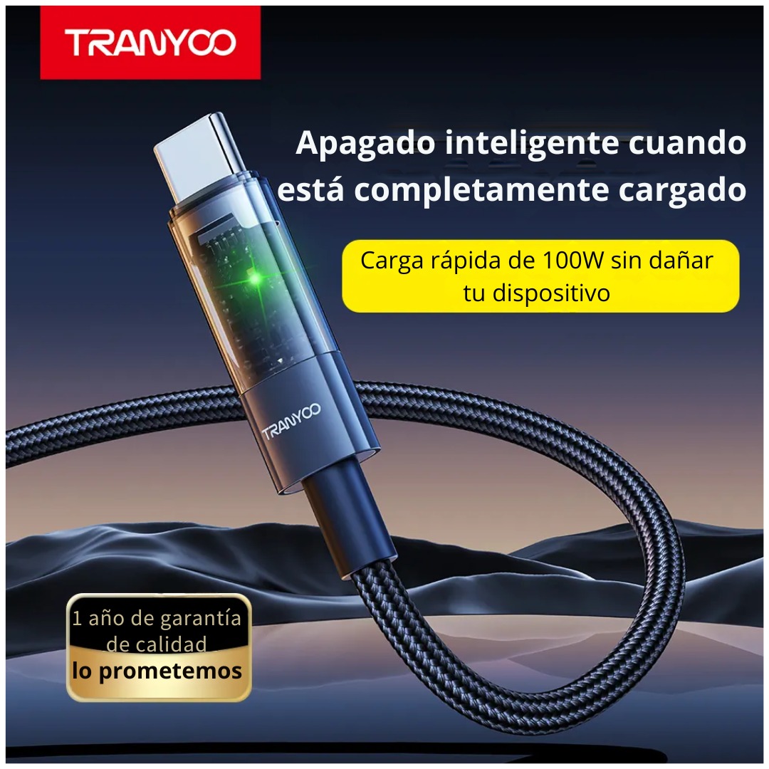 CABLE USB-C A USB-C 100W CON AUTOAPAGADO Y LED TRANSPARENTE 1.2 M - 2