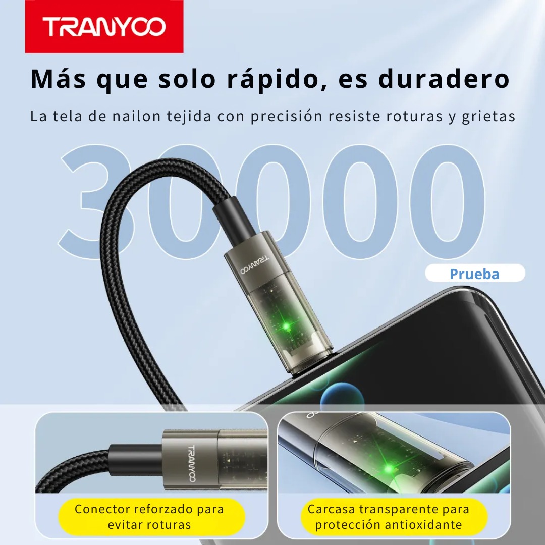 CABLE USB-C A USB-C 100W CON AUTOAPAGADO Y LED TRANSPARENTE 1.2 M - 4