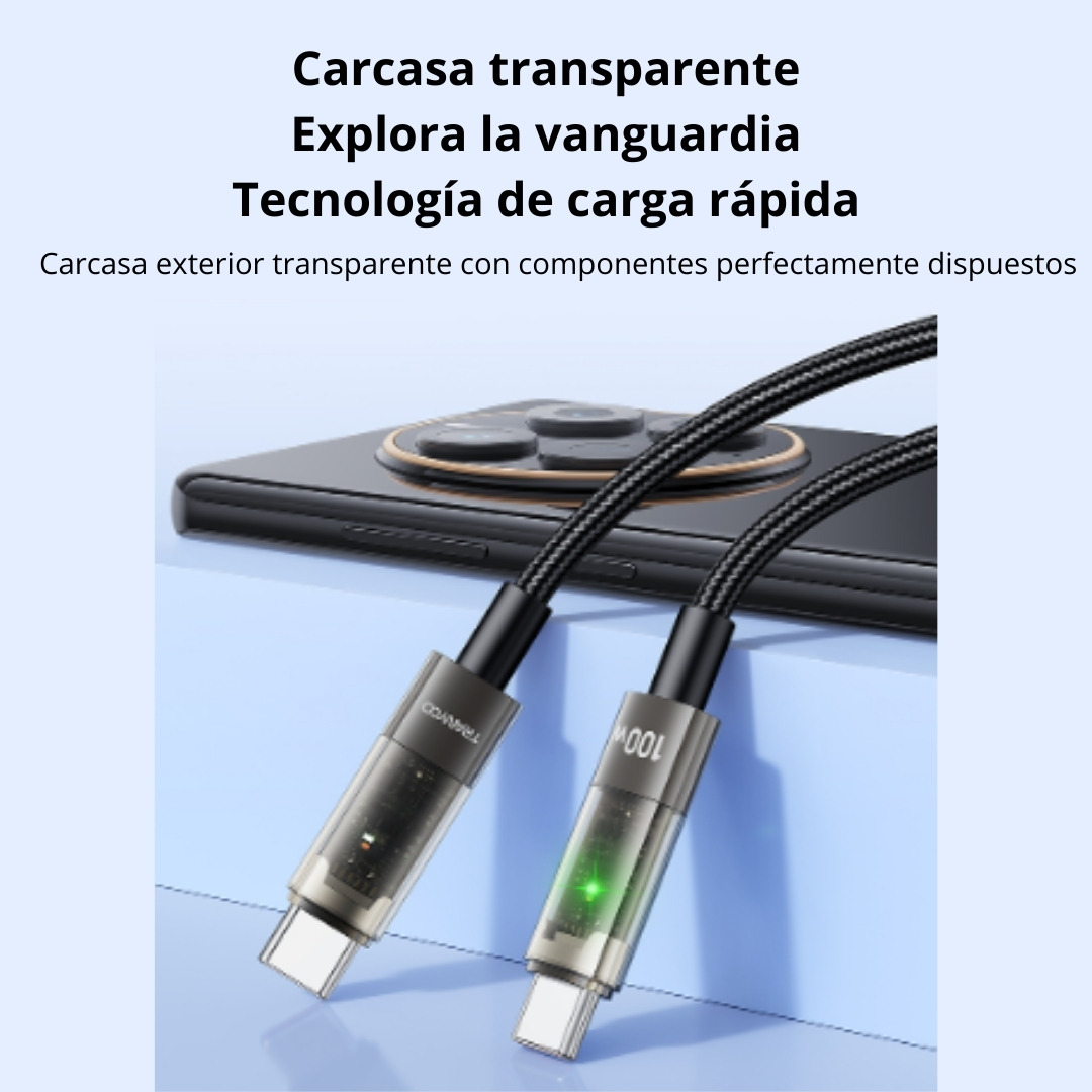 CABLE USB-C A USB-C 100W CON AUTOAPAGADO Y LED TRANSPARENTE 1.2 M - 7