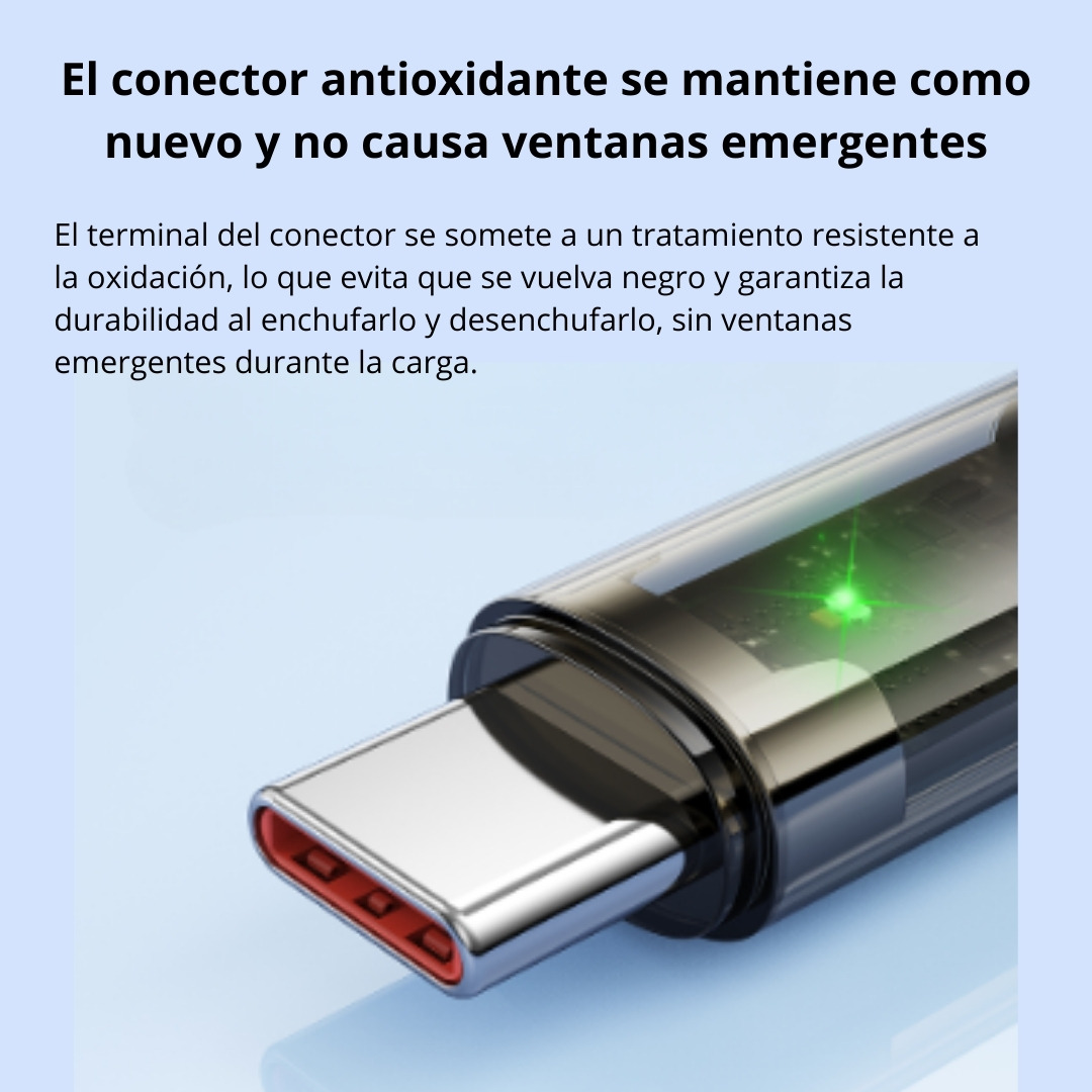 CABLE USB-C A USB-C 100W CON AUTOAPAGADO Y LED TRANSPARENTE 1.2 M - 8