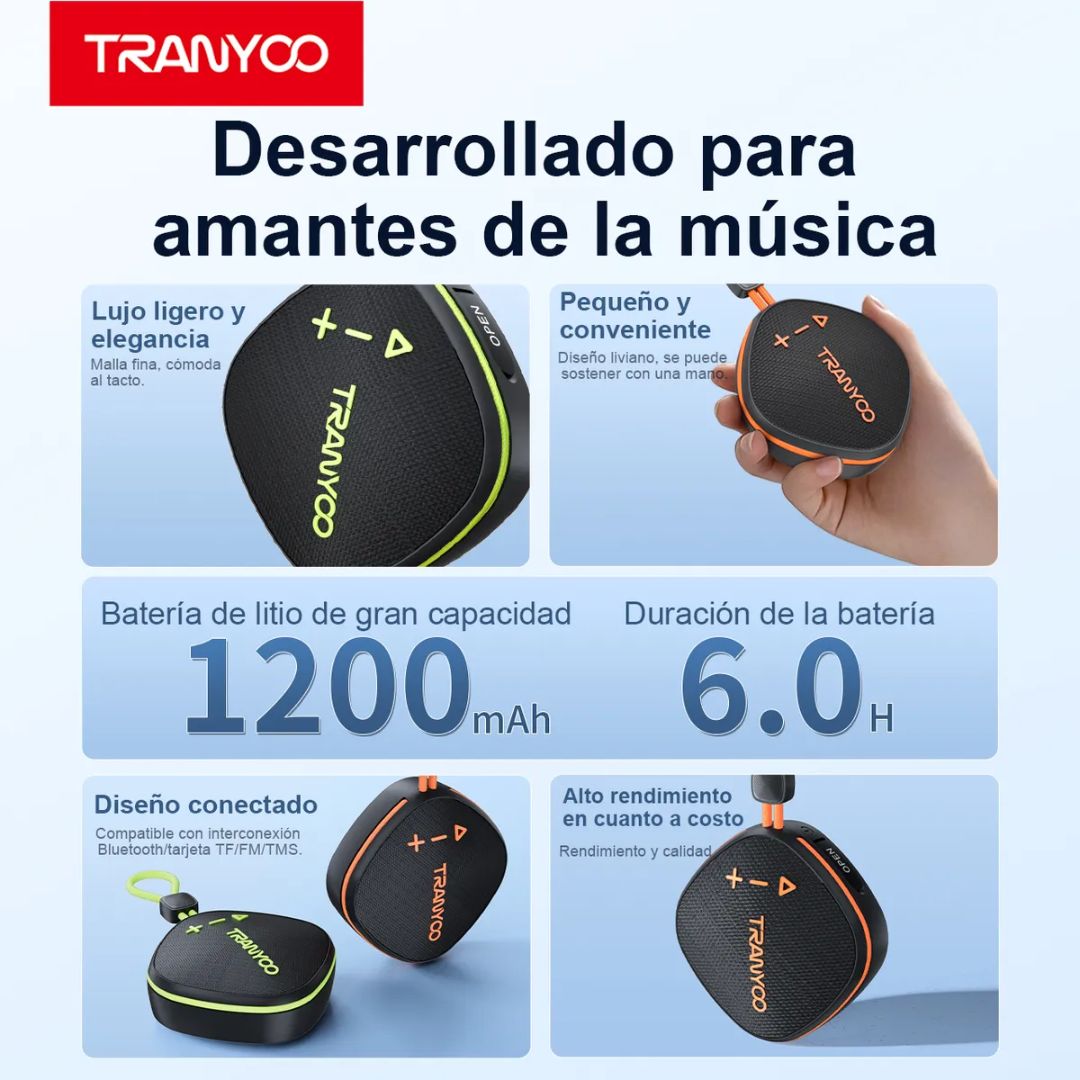 PARLANTE BLUETOOTH TRANYOO T-816 CON RADIO FM TARJETA TF Y USB-C - 7