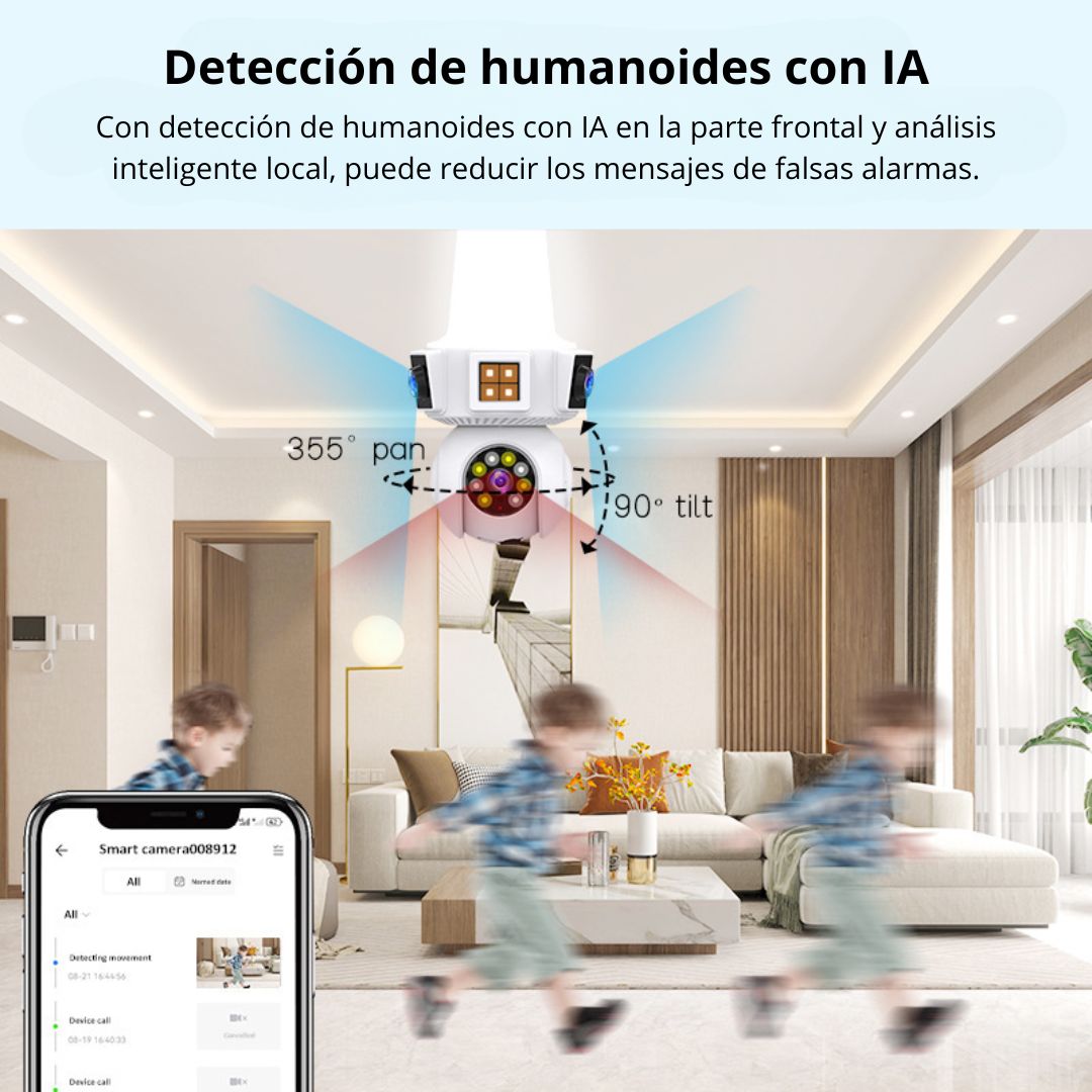 FOCO CÁMARA WIFI 360° HD CON TRIPLE LENTE VISIÓN NOCTURNA SENSOR Y AUDIO - 3