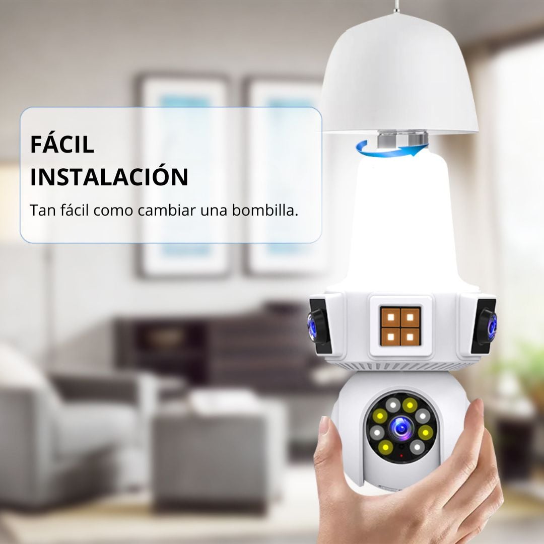FOCO CÁMARA WIFI 360° HD CON TRIPLE LENTE VISIÓN NOCTURNA SENSOR Y AUDIO - 7