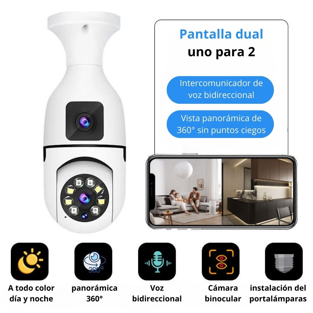 FOCO CÁMARA WIFI E27 FULL HD 360° DOBLE LENTE CON VISIÓN NOCTURNA Y AUDIO - 2