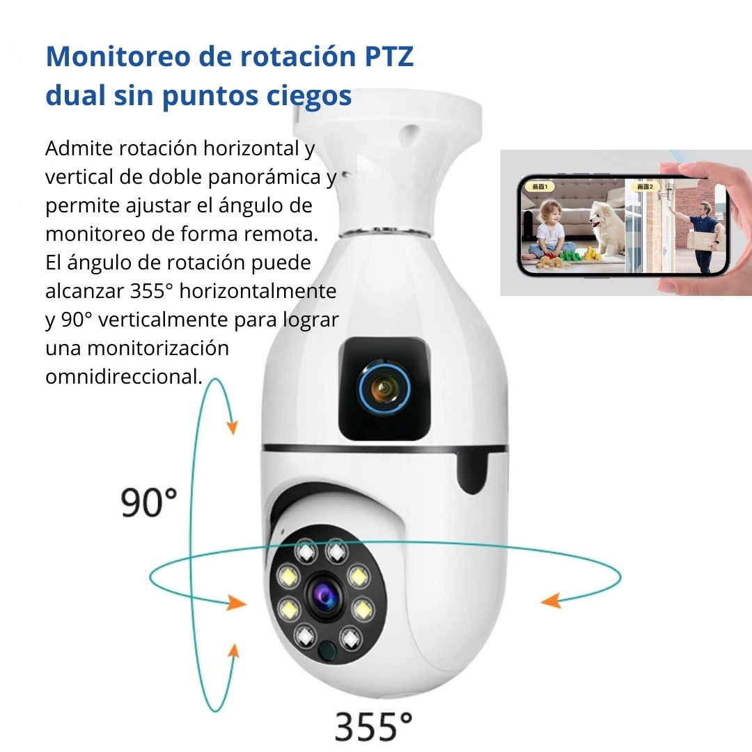 FOCO CÁMARA WIFI E27 FULL HD 360° DOBLE LENTE CON VISIÓN NOCTURNA Y AUDIO - 3