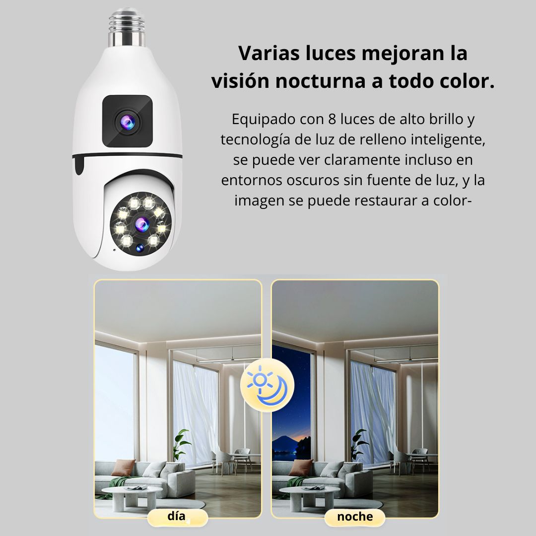 FOCO CÁMARA WIFI E27 FULL HD 360° DOBLE LENTE CON VISIÓN NOCTURNA Y AUDIO - 8