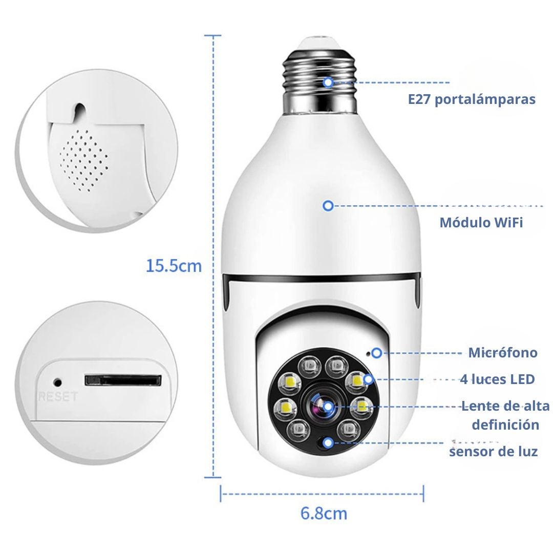 FOCO CÁMARA WIFI E27 FULL HD 360° CON VISIÓN NOCTURNA Y AUDIO - 8