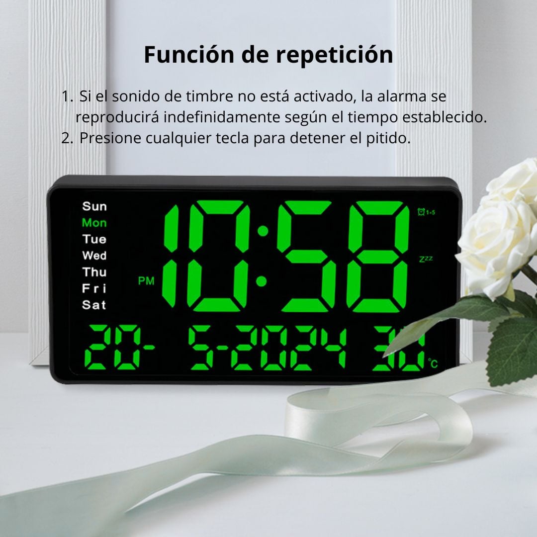 RELOJ DIGITAL LED 31.5 CM CON CALENDARIO TEMPERATURA Y ALARMA JH1404 - 3