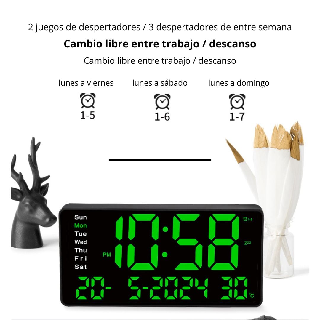 RELOJ DIGITAL LED 31.5 CM CON CALENDARIO TEMPERATURA Y ALARMA JH1404 - 4