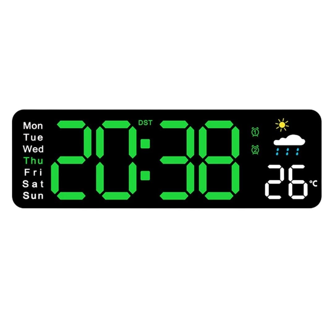 RELOJ DIGITAL DE PARED 28CM CON TEMPERATURA HUMEDAD Y CONTROL REMOTO - 1