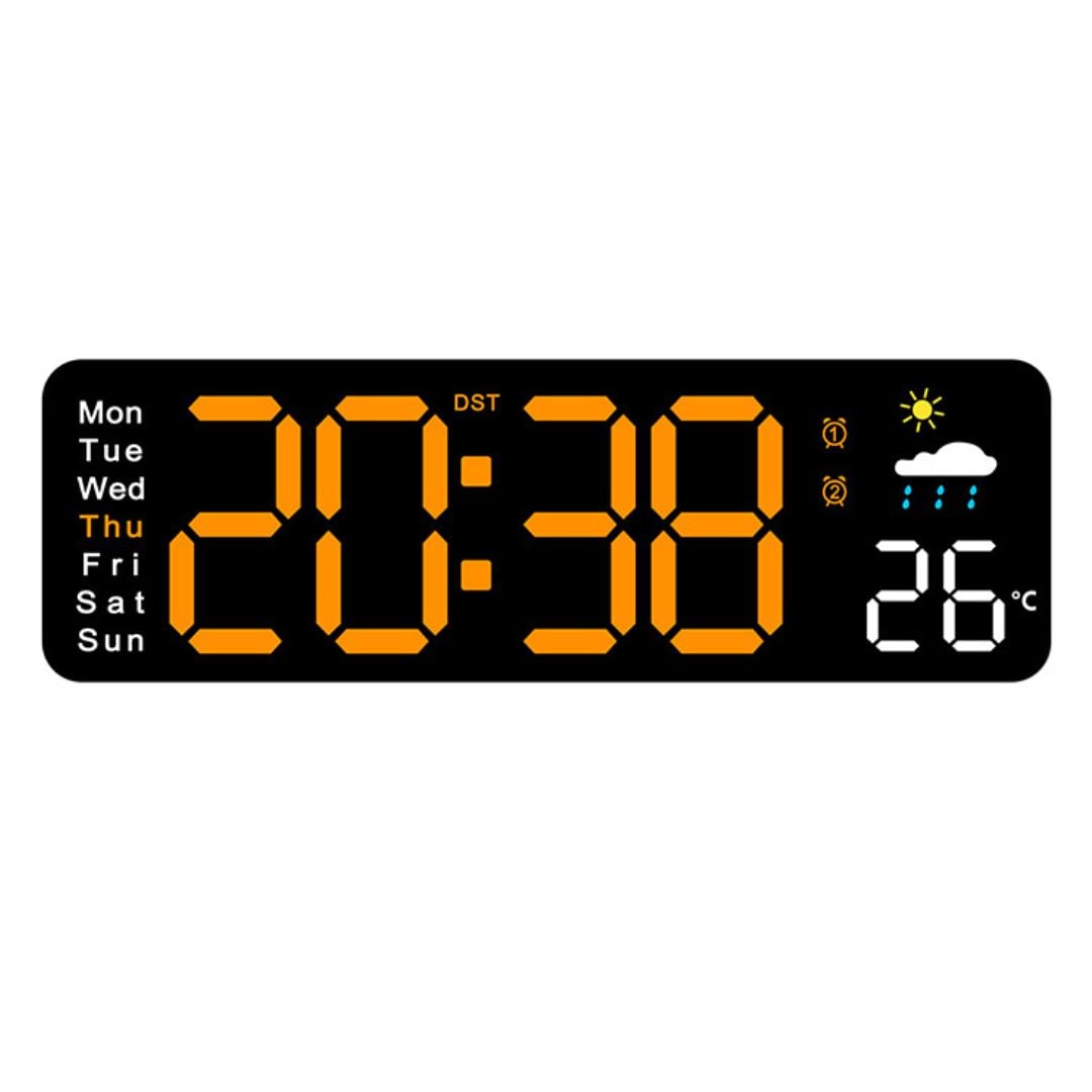 RELOJ DIGITAL DE PARED 28CM CON TEMPERATURA HUMEDAD Y CONTROL REMOTO - 1